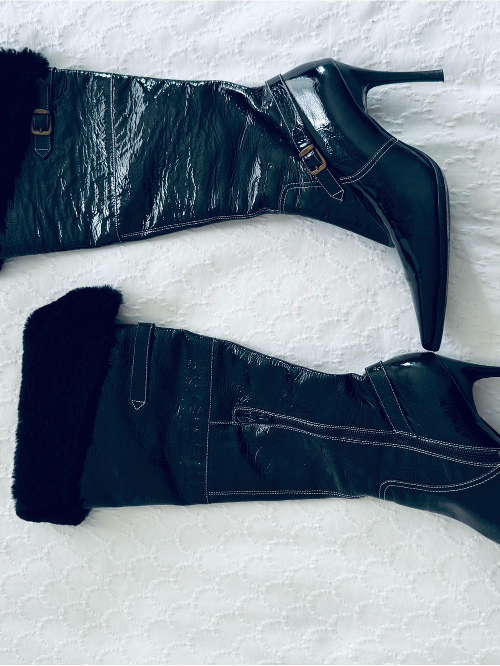 Black Patent Knee-High Stiletto Boots